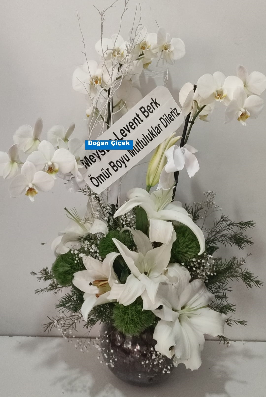 Yeni Bebek Doğum Çiçekleri çiçekçi ,çiçekçi iletişim,4-dalli-orkide-lilyum-arajmani